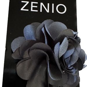 Zenio Men's Floral Lapel Pin Charcoal Gray Flower 100% Microfiber Fabric